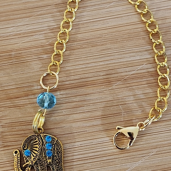 Hand Crafted Stanley Cup Charm Elephant Gold Metal Turquoise Crystals Cup Handle - Picture 1 of 11